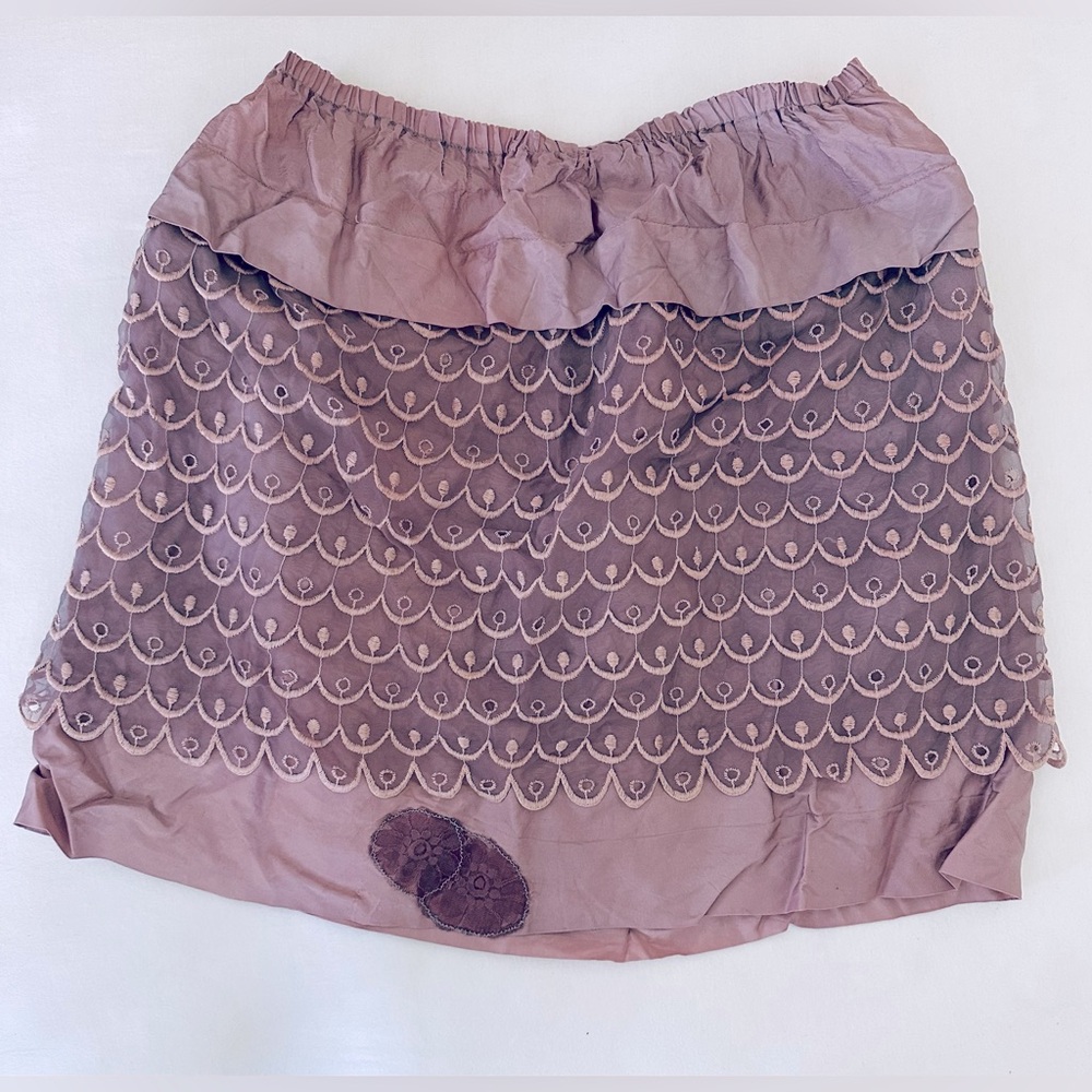 Vintage 1970s Lace Overlay Mini Boho Skirt Purple